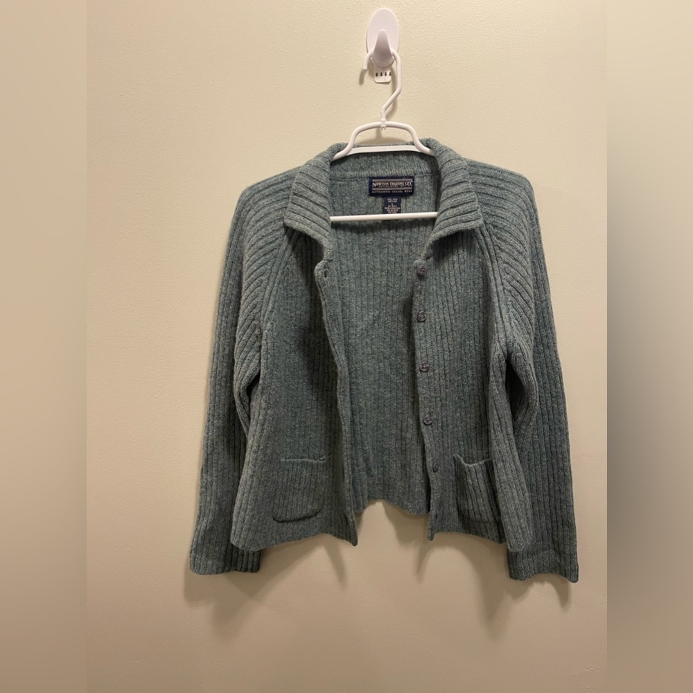 Newton Trading Co Vintage 100% Shetland Wool Aqua Button-Front Cardigan Sz Large